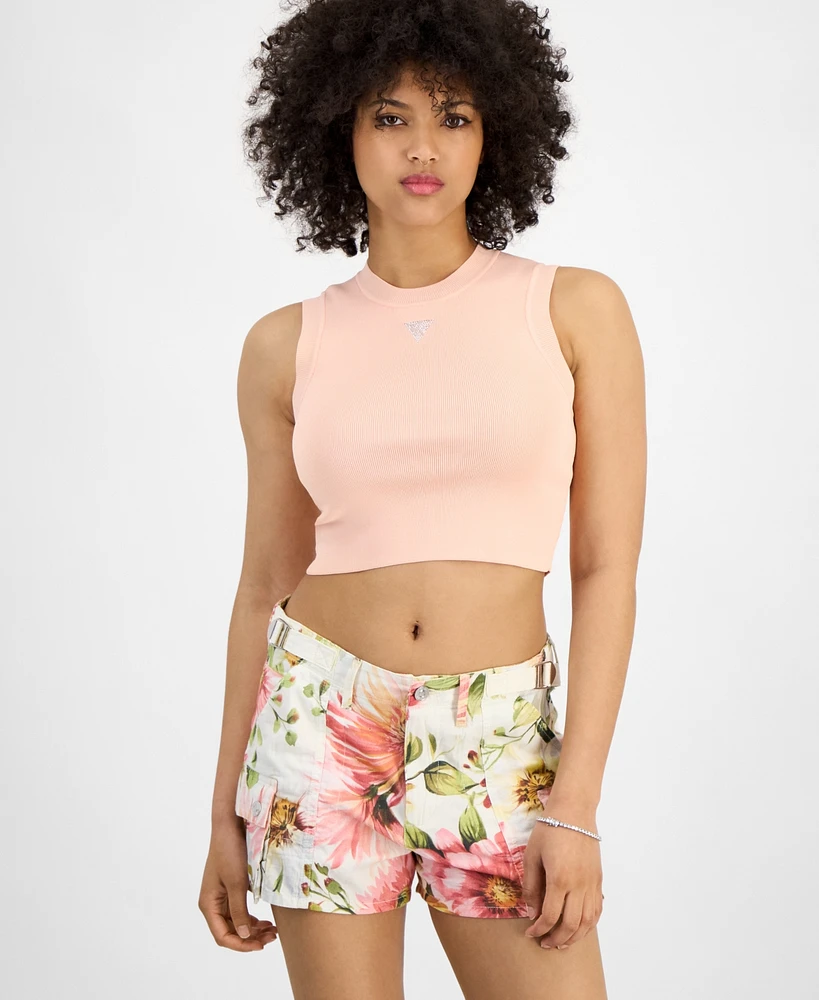 Guess Women's Alexia Cropped Rhinestone-Embellished Top