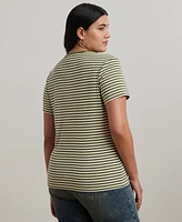 Lauren Ralph Plus Striped Stretch Cotton Crewneck Tee