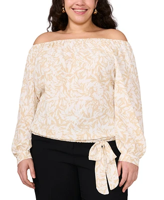 Vince Camuto Plus Printed Off-The-Shoulder Tie-Hem Blouse