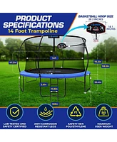 Campior 14ft Pumpkin Trampoline with Basketball Hoop & Inner Enclosure - Safe, Durable,Family Fun - Heavy Duty Galvanized Springs