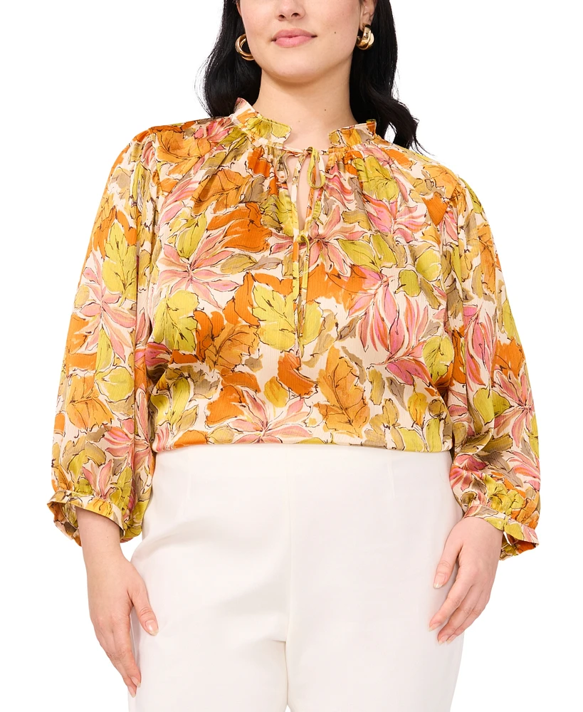 Vince Camuto Plus Floral-Print Ruffled Tie-Neck Blouse