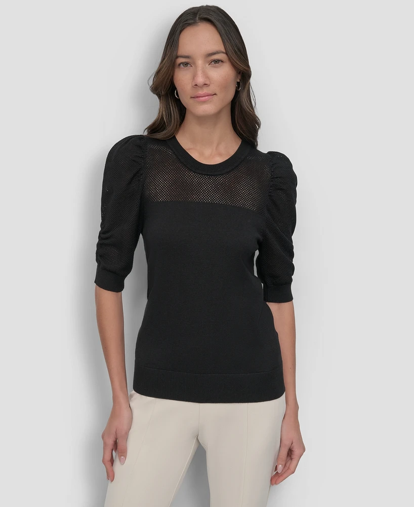 Dkny Women's Mesh Puff-Sleeve Sweater