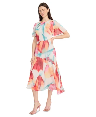 Maggy London Women's Printed Asymmetric Hem Midi Dress