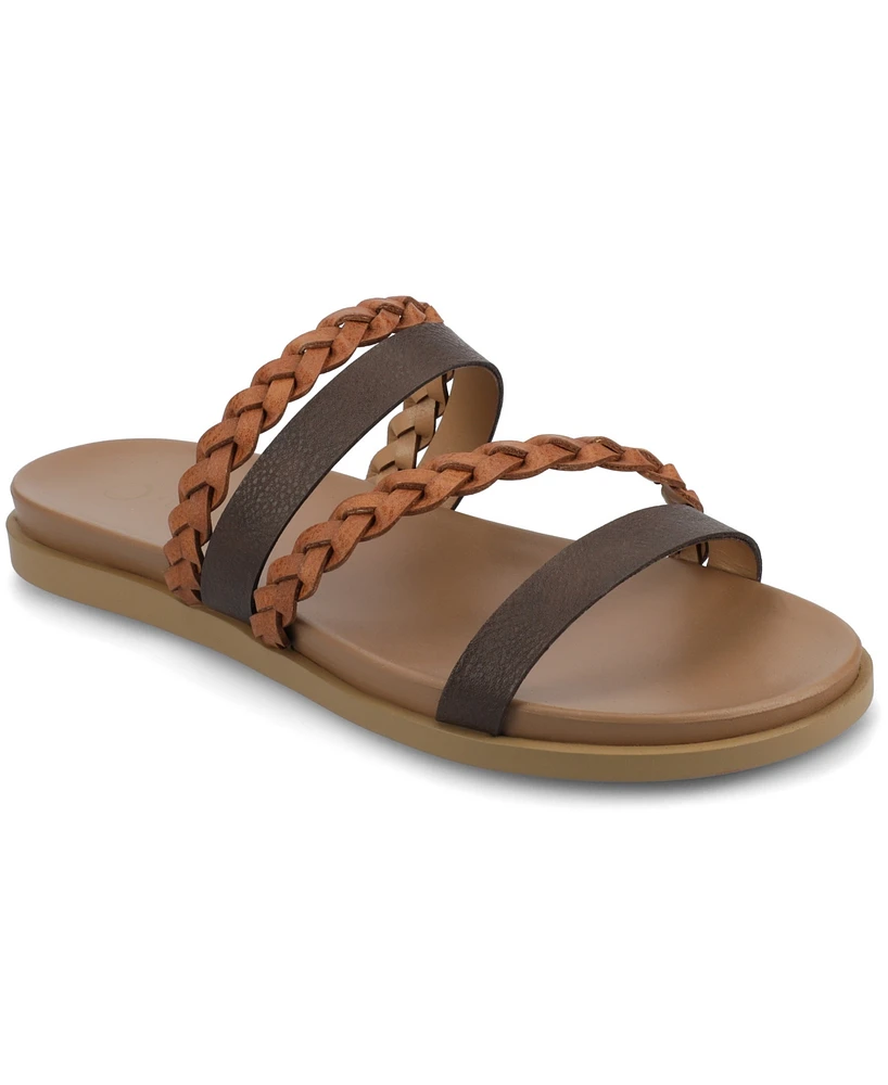 Journee Collection Women's Colette Braided Strappy Open Toe Flat Sandals