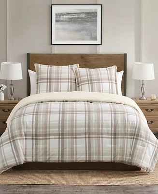 Vcny Home Plaid Brushed Flannel and Sherpa 3-Pc. Comforter Set
