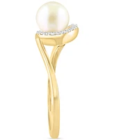 Effy Cultured Freshwater Pearl (3 & 6mm) & Diamond (1/10 ct. t.w.) Swirl Ring in 14k Gold