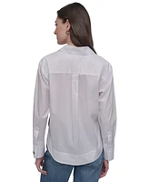 Dkny Jeans Women's Cotton Poplin Cropped Shirt - Whb