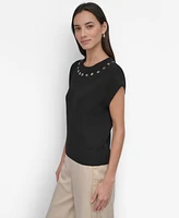 Dkny Women's Grommet Cap-Sleeve Sweater