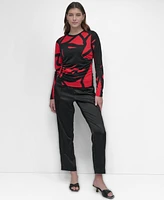 Dkny Women's Printed Crewneck Long-Sleeve Ruched Top