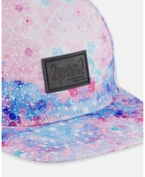 Deux par Deux Baby Girls Printed Cap Pink With Bubble Effects