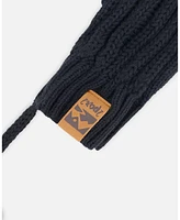 Deux par Baby Unisex Knit Mittens With String Black - Infant