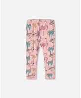 Deux par Big Girls Printed Organic Cotton Capri Legging Palm Trees, Pink Flamingo, And Turquoise