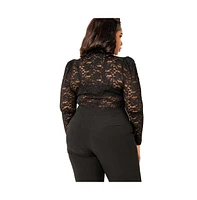 Buxom Couture Women's Plus Long Sleeve Lace Bodysuit