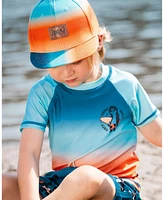 Deux par Deux Baby Boys Printed Cap Navy Blue, Turquoise, And Orange