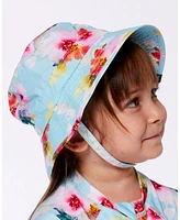 Deux par Toddler Printed Beach Sun Hat Turquoise And Pink Flowers