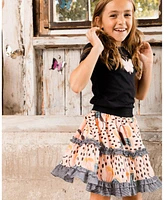 Deux par Big Girls Printed Ruffle Skirt Black And Pink Butterflies