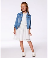 Deux par Girls Frayed Denim Jacket With Embroidery Jeans Blue