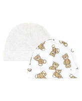 Hudson Baby Baby Boys Hudson Cotton Cap and Scratch Mitten Set, Teddy Bears, 0-6 Months