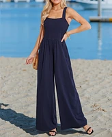 Women's Navy Square Neck Wide Leg Jumpsuit