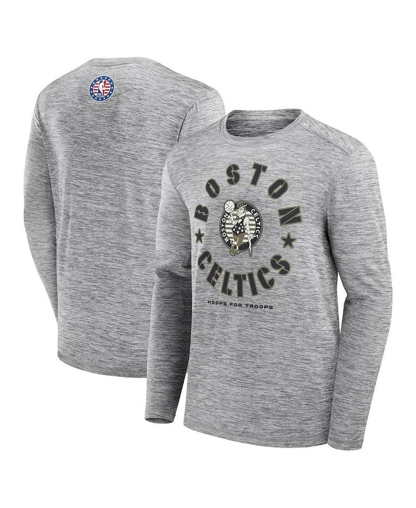Fanatics Men's Heather Gray Boston Celtics Nba Hoops for Troops Long Sleeve T-Shirt