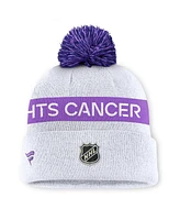 Fanatics Men's White Nhl-Logo Hockey Fights Cancer Cuffed Knit Hat with Pom