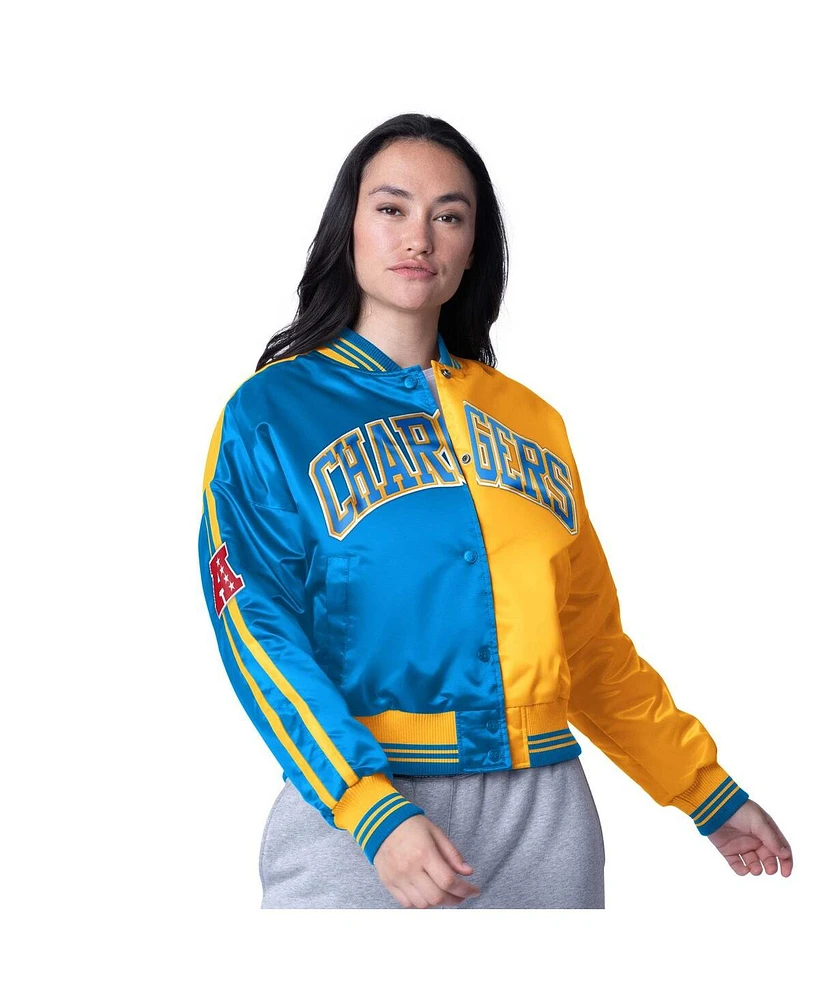 Starter Women's Powder Blue/Gold Los Angeles Chargers Zone Blitz Cropped Full-Snap Satin Jacket