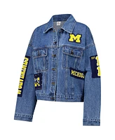 G-iii 4Her by Carl Banks Women's Denim Michigan Wolverines Game Ball Patches and Studs Full-Button Jacket