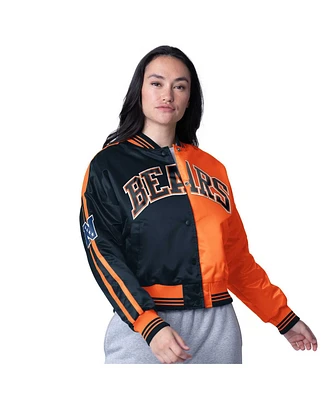 Starter Women's Navy/Orange Chicago Bears Zone Blitz Cropped Full-Snap Satin Jacket