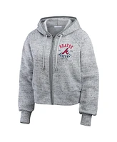 Wear by Erin Andrews Women's Heather Gray Atlanta Braves Speckled Fleece Cropped Full-Zip Hoodie