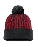 Fanatics Men's Black/Red Chicago Blackhawks Fundamental Empty Net Cuffed Knit Hat with Pom