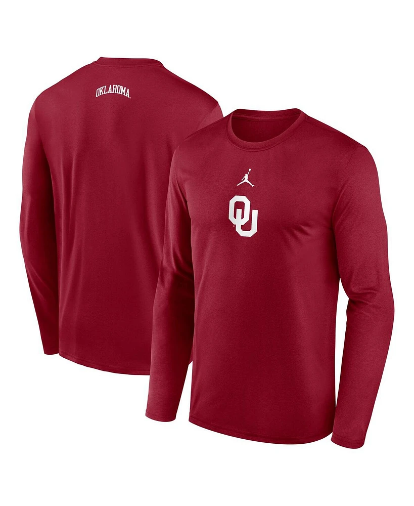 Jordan Men's Crimson Oklahoma Sooners On-Court Basketball Shootaround Performance Long Sleeve T-Shirt