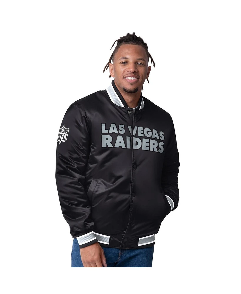 Starter Men's Black/Silver Las Vegas Raiders Closer Reversible Satin Full-Snap Jacket