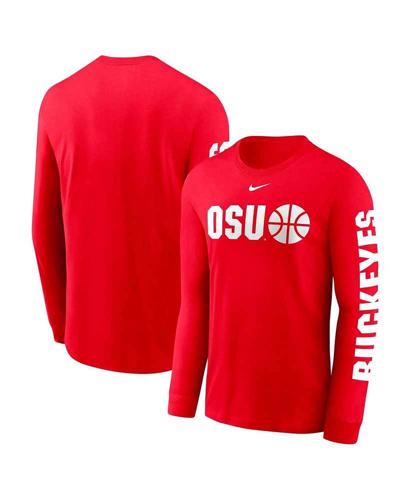 Nike Men's Scarlet Ohio State Buckeyes Basketball Icon Two-Hit Long Sleeve T-Shirt