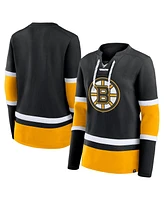 Fanatics Women's Black Boston Bruins Prime Time Lace-Up Long Sleeve T-Shirt