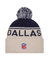 New Era Men's Stone/Navy Dallas Cowboys Nfl Sideline Historic Cuffed Knit Hat with Pom