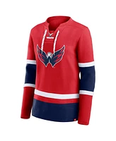 Fanatics Women's Red Washington Capitals Prime Time Lace-Up Long Sleeve T-Shirt