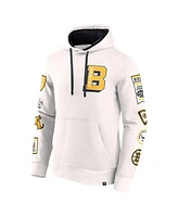 Fanatics Men's White Boston Bruins Letterman Fleece Pullover Hoodie