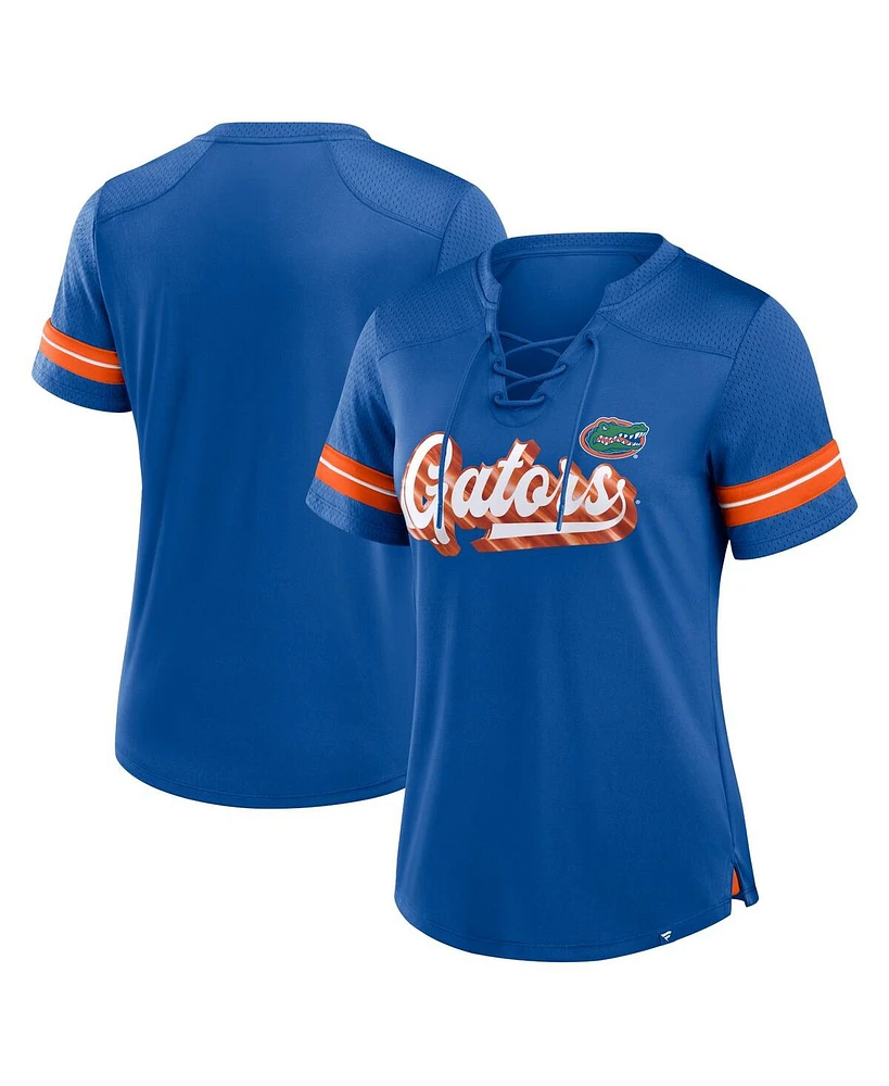 Fanatics Women's Royal Florida Gators Fundamental Overtime Readiness Athena Lace-Up V-Neck T-Shirt