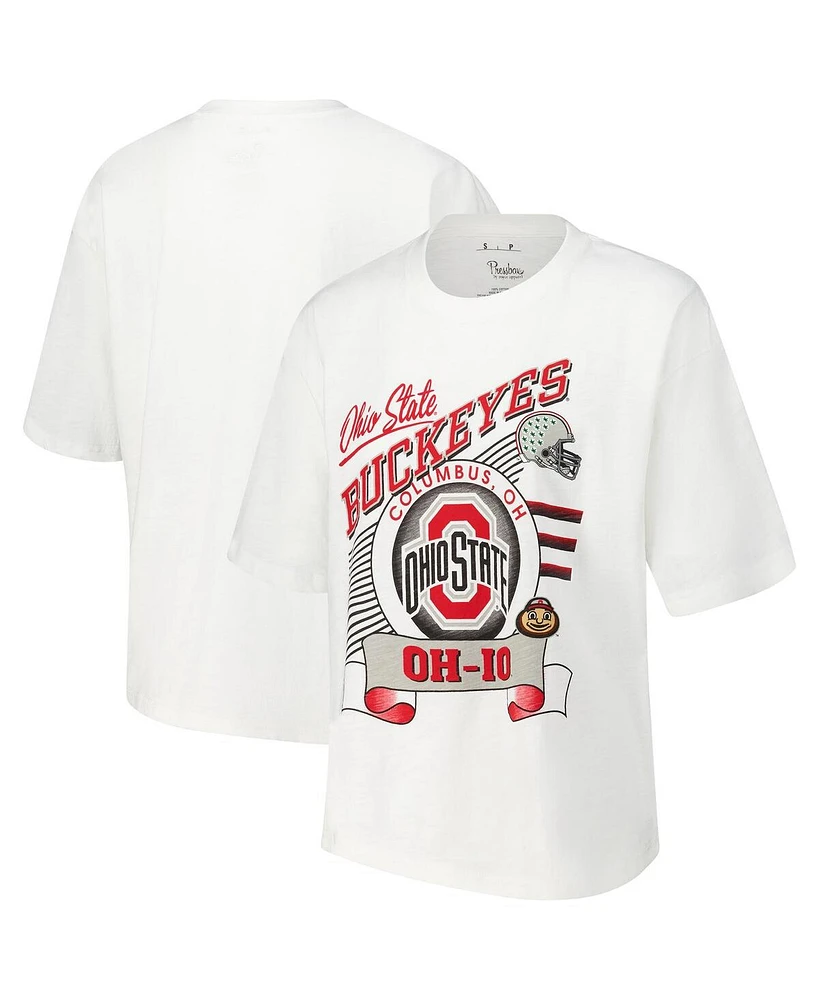 Pressbox Women's White Ohio State Buckeyes Rock Roll Slub T-Shirt