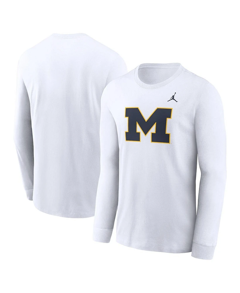 Jordan Men's White Michigan Wolverines Primary Logo Long Sleeve T-Shirt