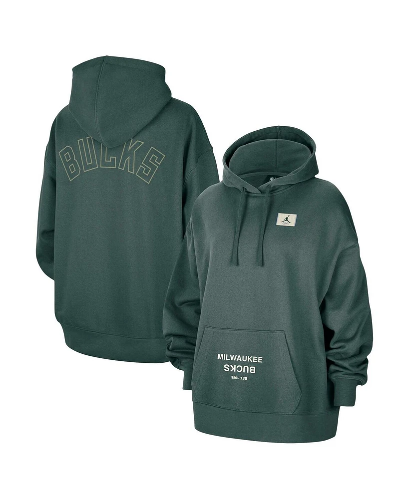 Jordan Women's Green Milwaukee Bucks Courtside Statement Edition Oversize Pullover Hoodie