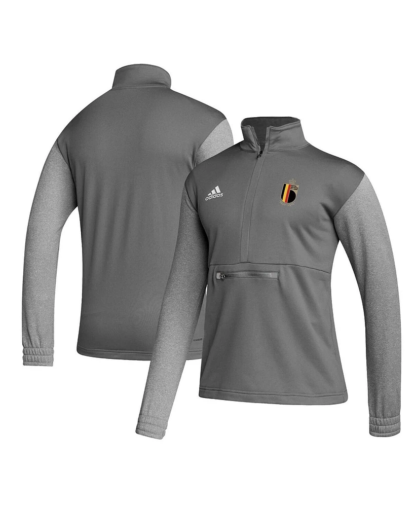 Adidas Men's Gray Belgium National Team Crest Long Sleeve Half-Zip Top