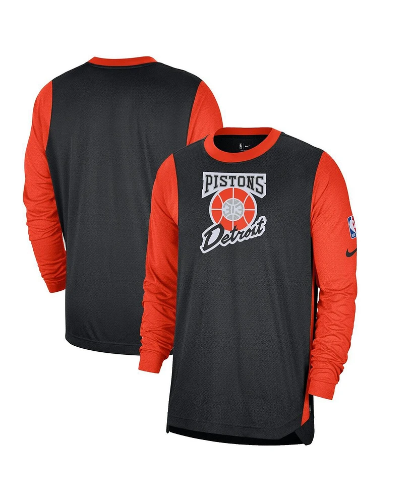 Nike Men's Black/Orange Detroit Pistons 2024/25 City Edition Authentic Pregame Performance Long Sleeve Shooting T-Shirt