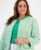 Kasper Plus Tweed Open-Front Blazer