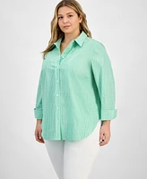 Kasper Plus Gingham Button-Up 3/4-Sleeve Shirt