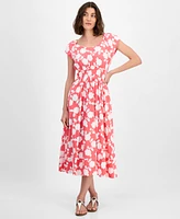 Tommy Hilfiger Women's Riviera Floral Bubble-Sleeve Midi Dress