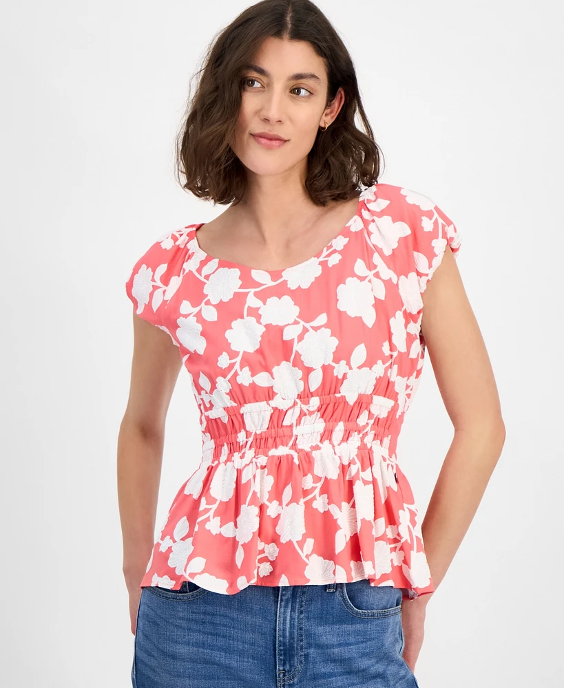Tommy Hilfiger Women's Riviera Floral Bubble-Sleeve Peplum Top