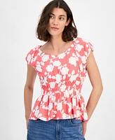 Tommy Hilfiger Women's Riviera Floral Bubble-Sleeve Peplum Top