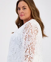 Kasper Plus Lace Open-Front Cardigan