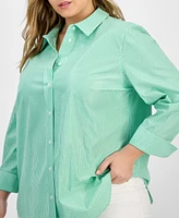 Kasper Plus Gingham Button-Up 3/4-Sleeve Shirt